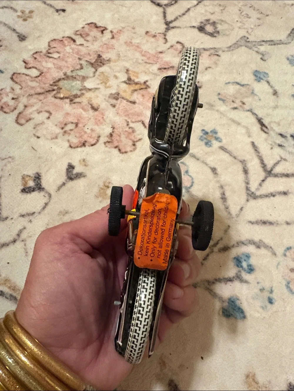 Vintage Tin Toy Motorcycle Joseph Wagner West German Dunlop Cord.